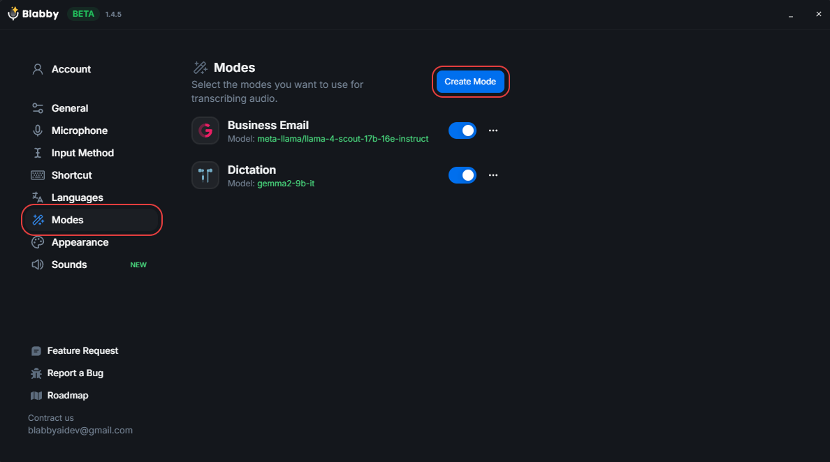 BlabbyAI Mode Creation Interface