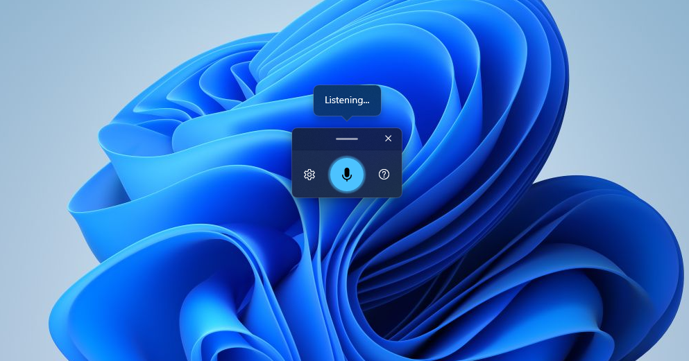 Windows 11 Voice Typing overlay showing Listening status after pressing Win+H