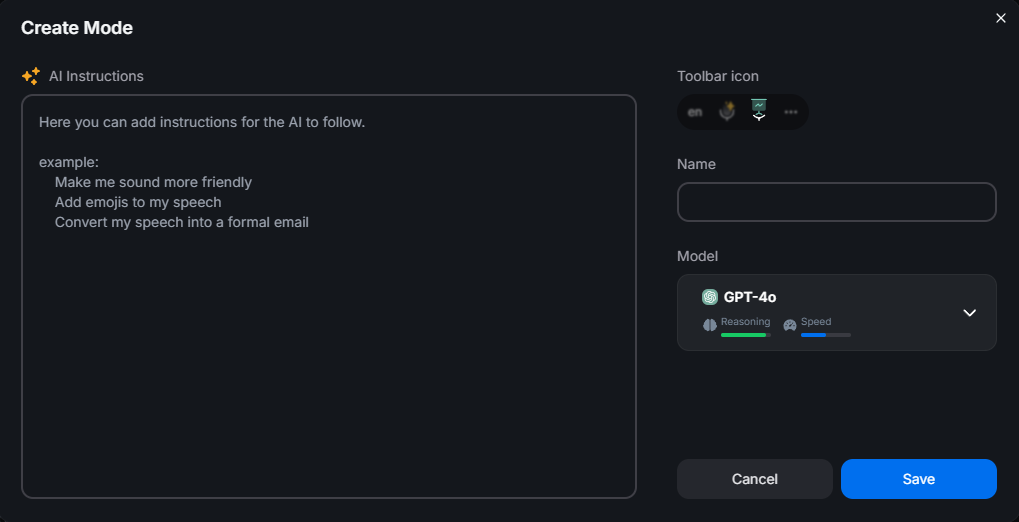 BlabbyAI Create Mode Popup