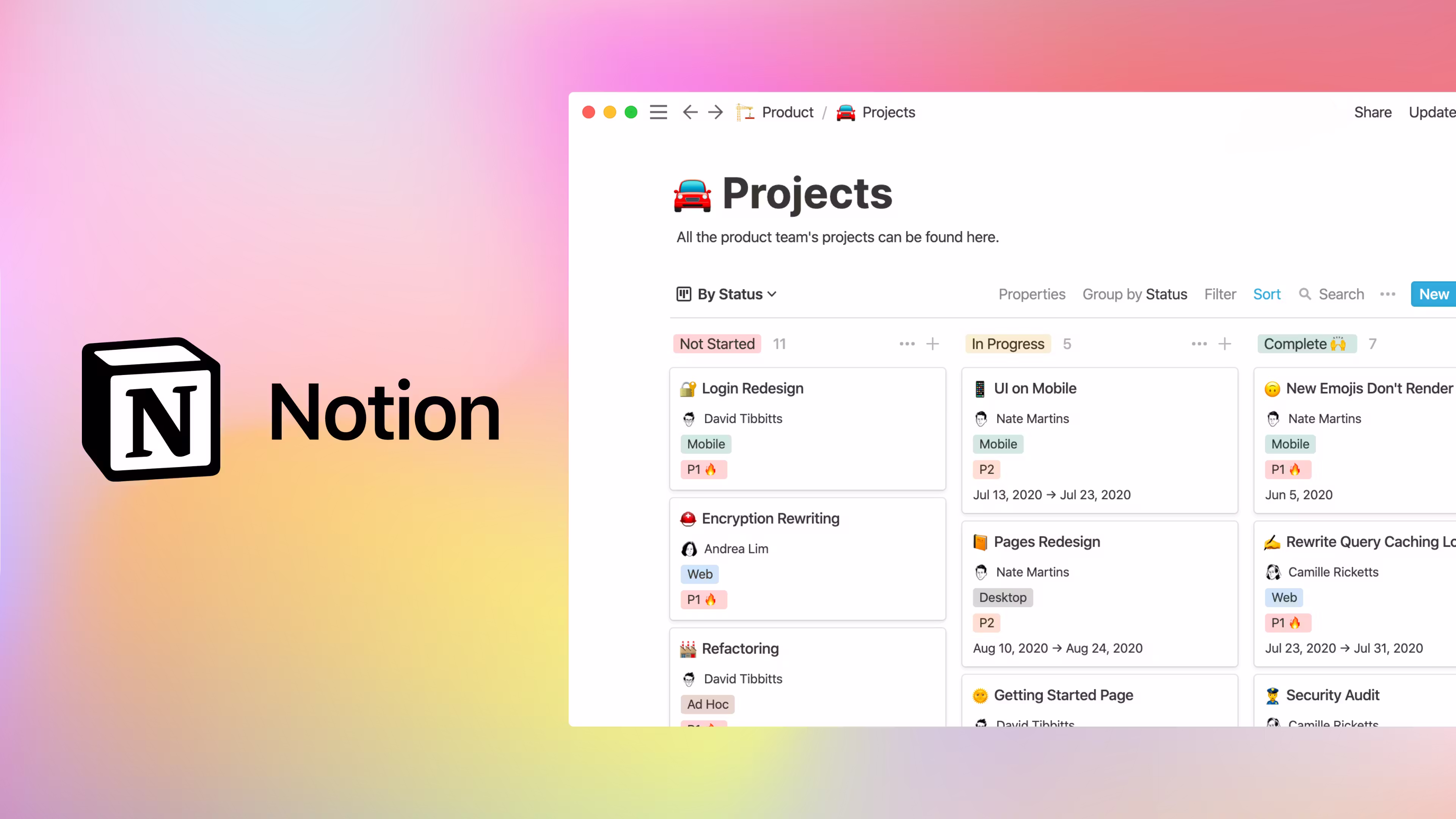 Notion workspace showing nested pages and a database view